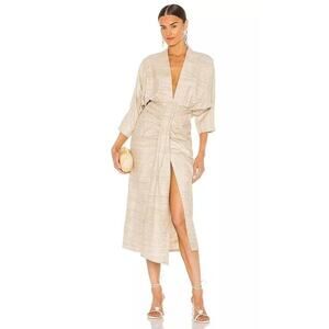 Piece of White Audrey Dress Beige Raw Silk Dolman Sleeves Resort Size 34/XS NWT